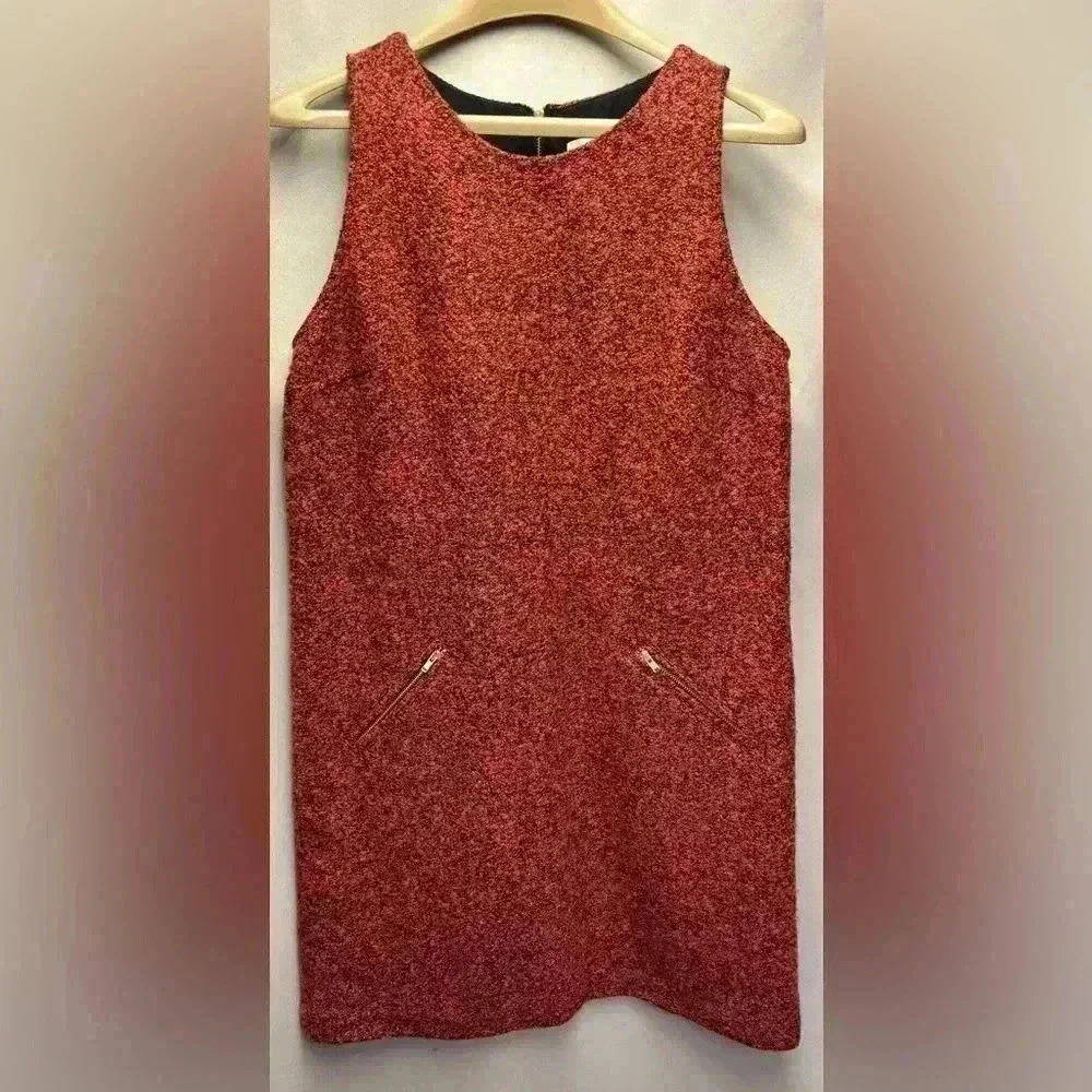 Ann Taylor LOFT Burnt Sienna Orange Nubby Tweed Sleeveless Shift Dress Size 4
